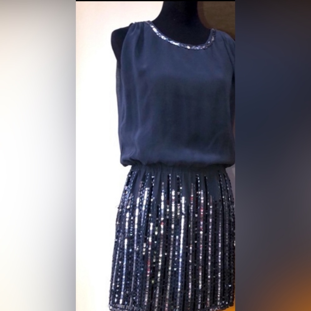 Navy Greylin Sequin Sleeveless Slip On Dress NWT